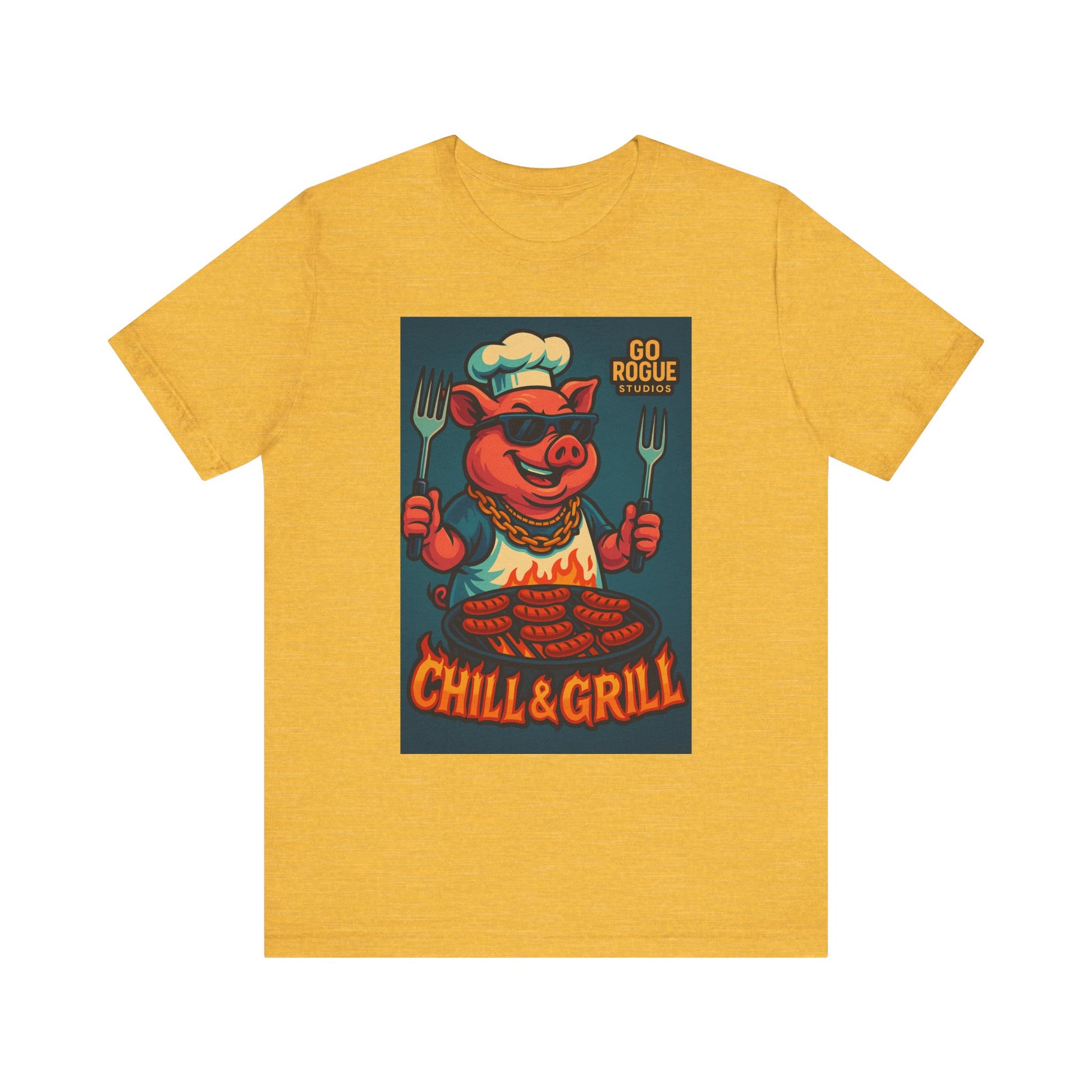 Vintage BBQ Pig Short Sleeve Tee, Chill & Grill Shirt, Funny Cooking T-Shirt, Great for BBQ Lovers, Summer Grill Gear, Chef Gift