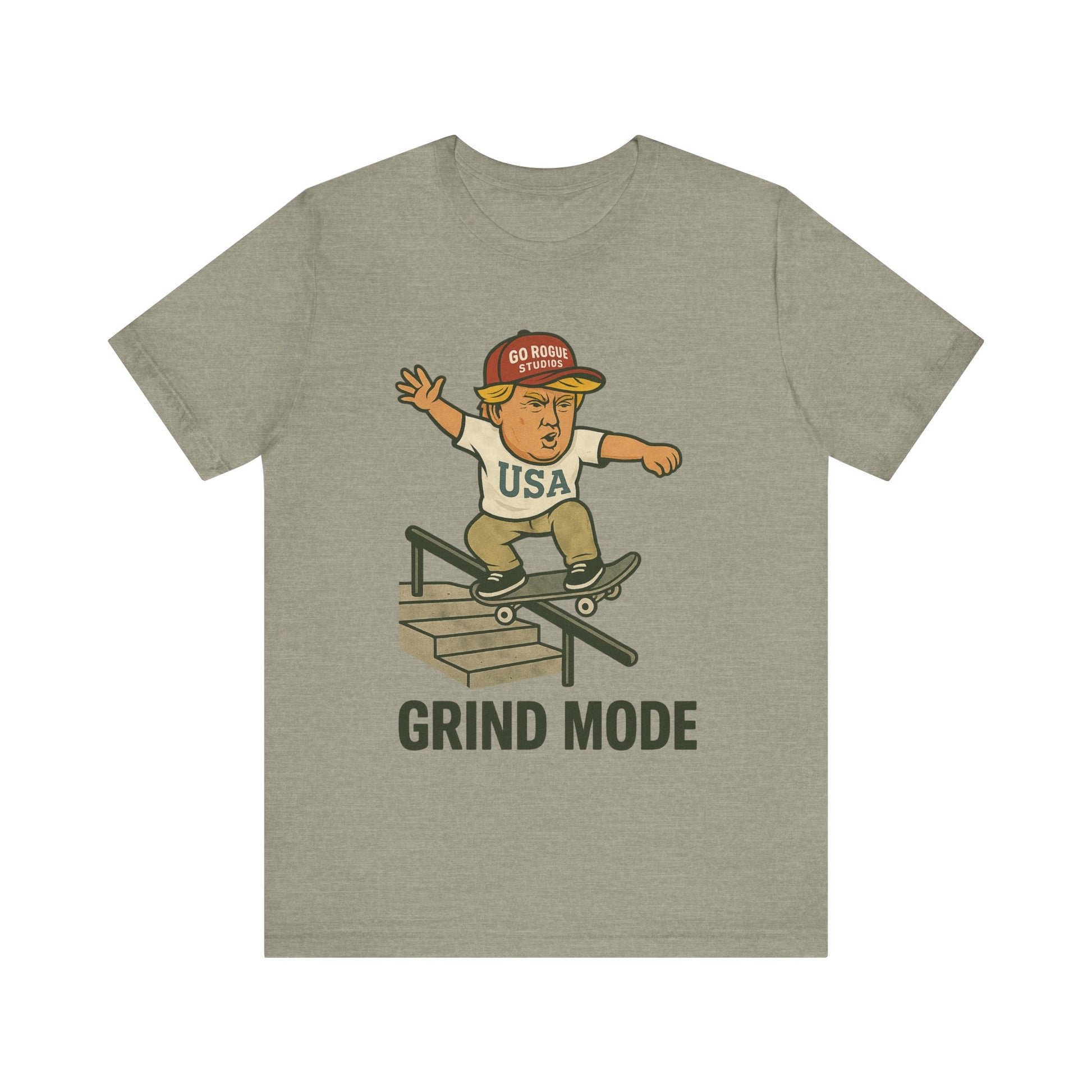 Skateboarder Graphic Tee with Donald Trump, Perfect for Streetwear, Gift for Skaters, Casual Wear, Summer Styles, Grind Mode Design