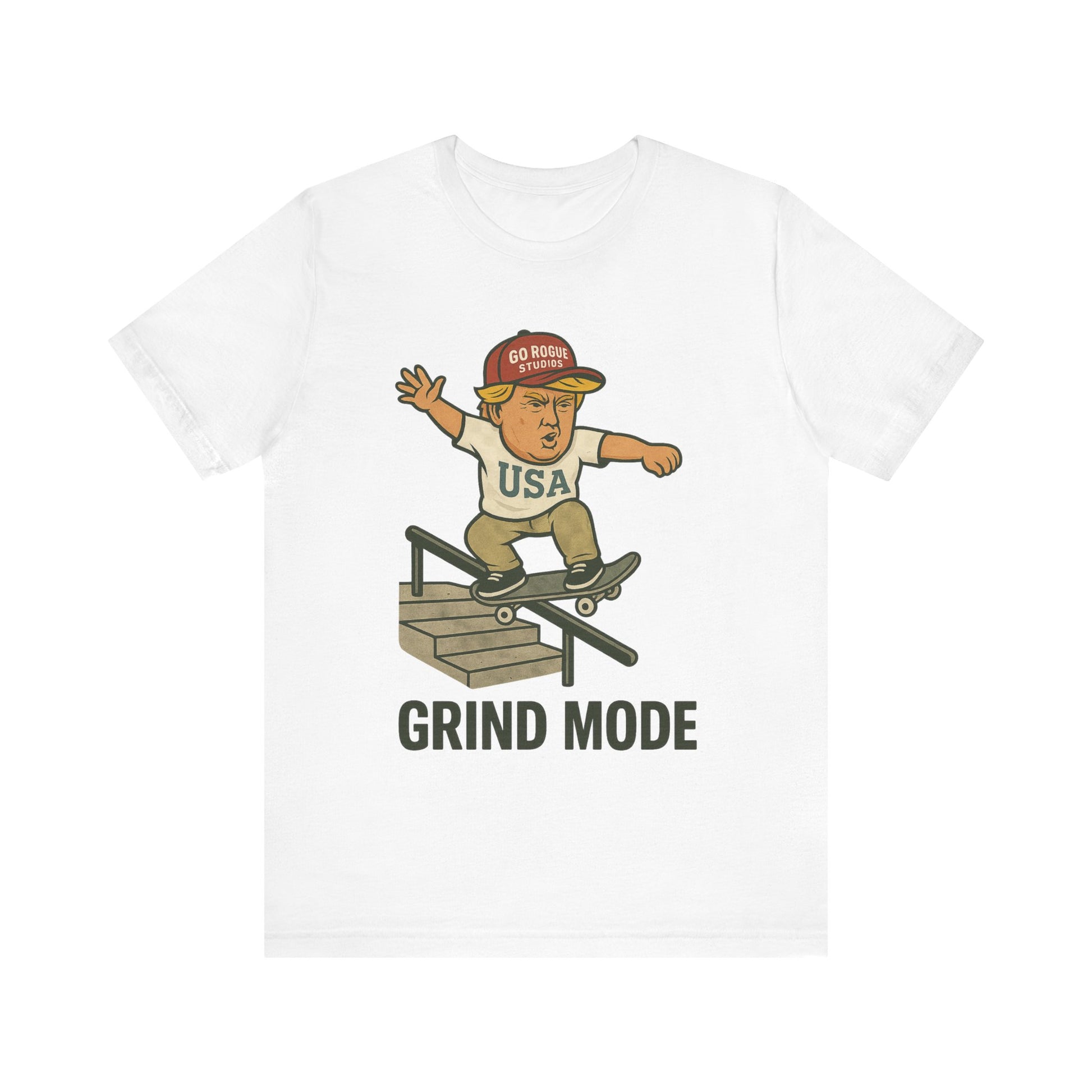 Skateboarder Graphic Tee with Donald Trump, Perfect for Streetwear, Gift for Skaters, Casual Wear, Summer Styles, Grind Mode Design