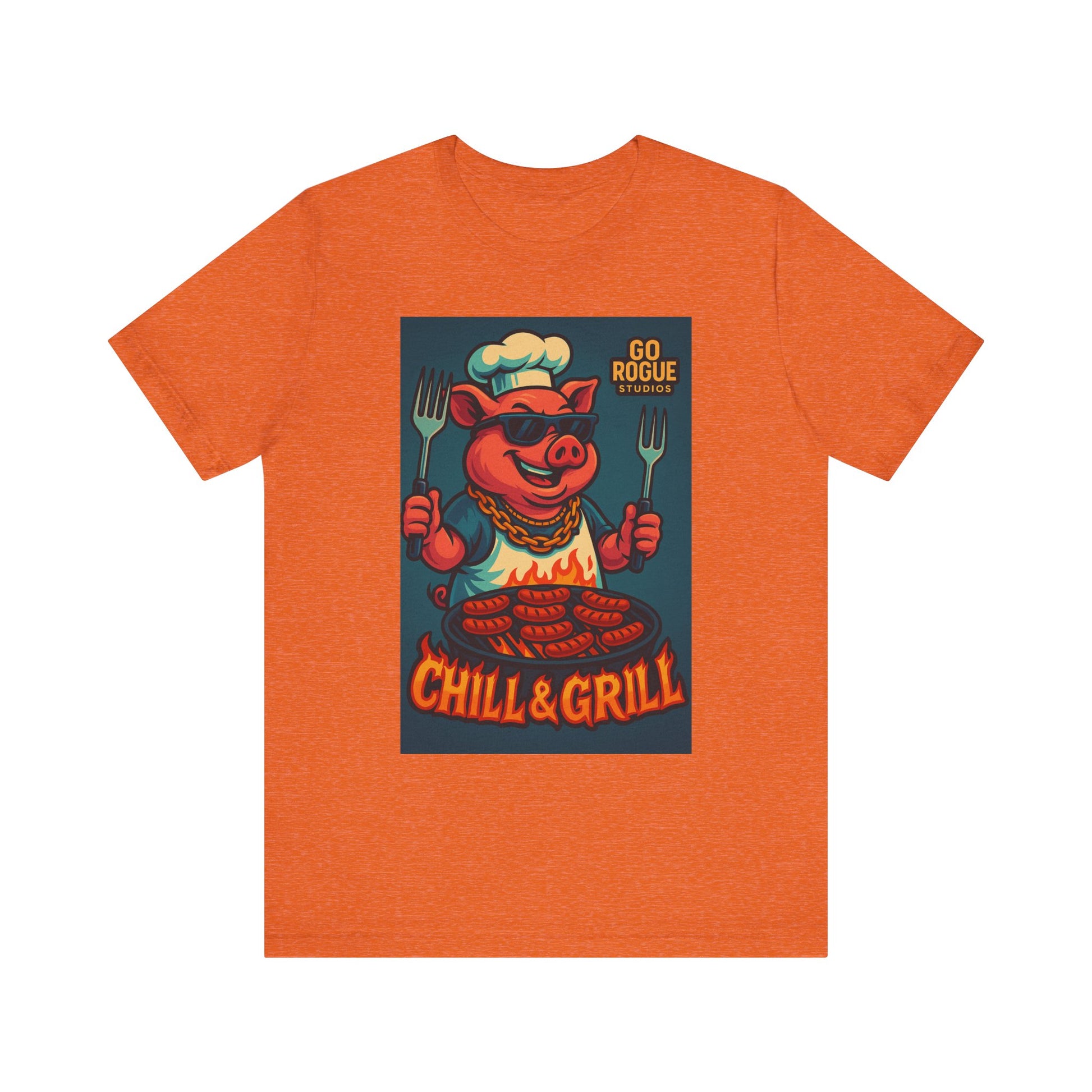 Vintage BBQ Pig Short Sleeve Tee, Chill & Grill Shirt, Funny Cooking T-Shirt, Great for BBQ Lovers, Summer Grill Gear, Chef Gift