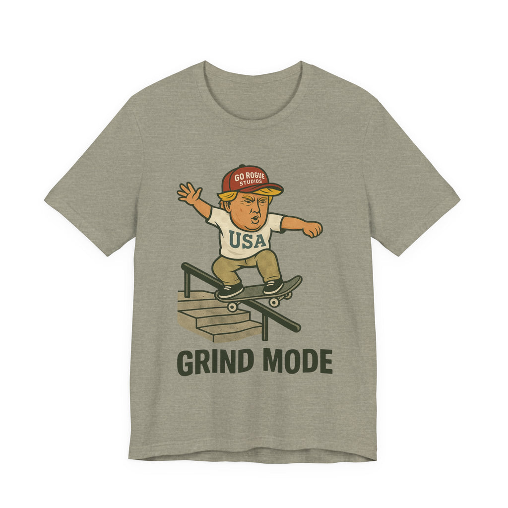 Skateboarder Graphic Tee with Donald Trump, Perfect for Streetwear, Gift for Skaters, Casual Wear, Summer Styles, Grind Mode Design