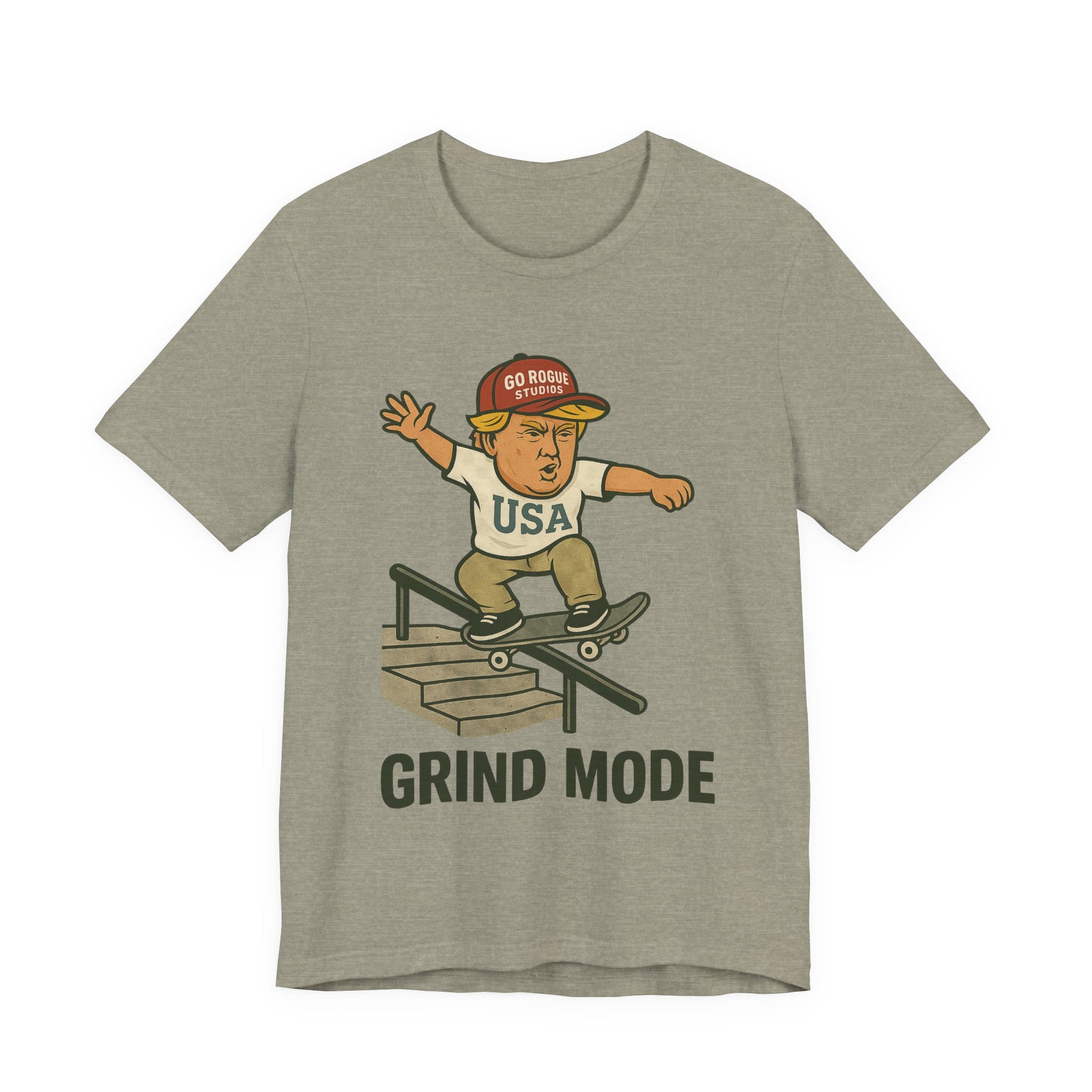 Skateboarder Graphic Tee with Donald Trump, Perfect for Streetwear, Gift for Skaters, Casual Wear, Summer Styles, Grind Mode Design