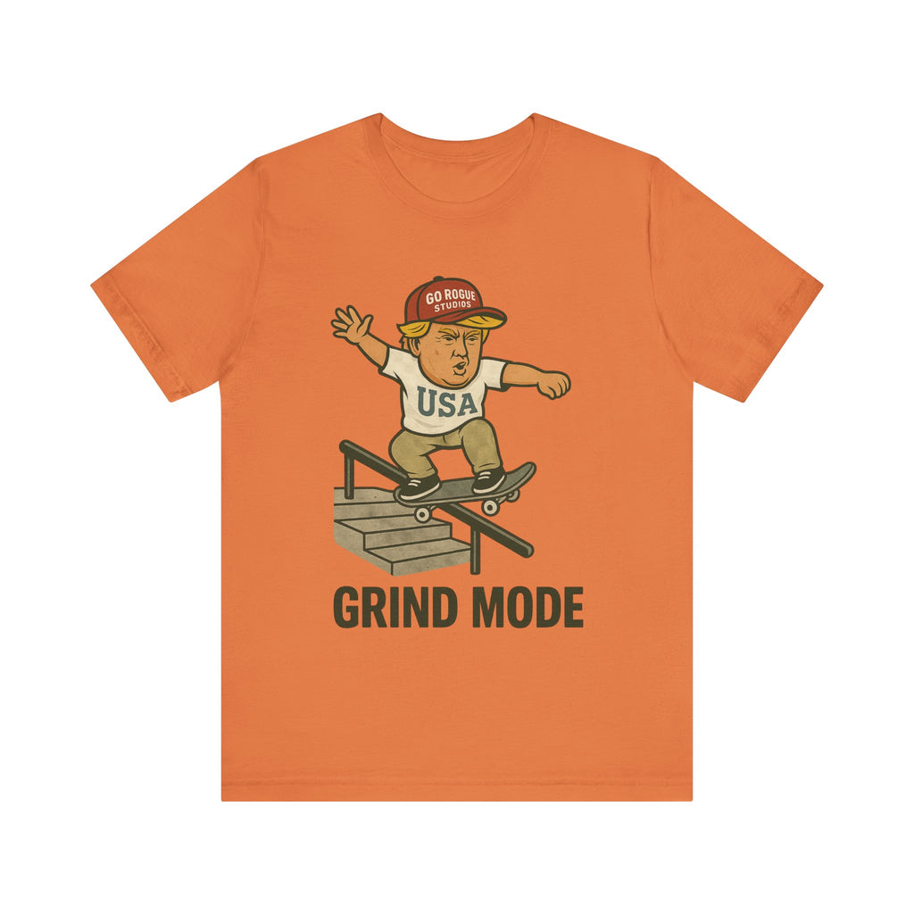 Skateboarder Graphic Tee with Donald Trump, Perfect for Streetwear, Gift for Skaters, Casual Wear, Summer Styles, Grind Mode Design