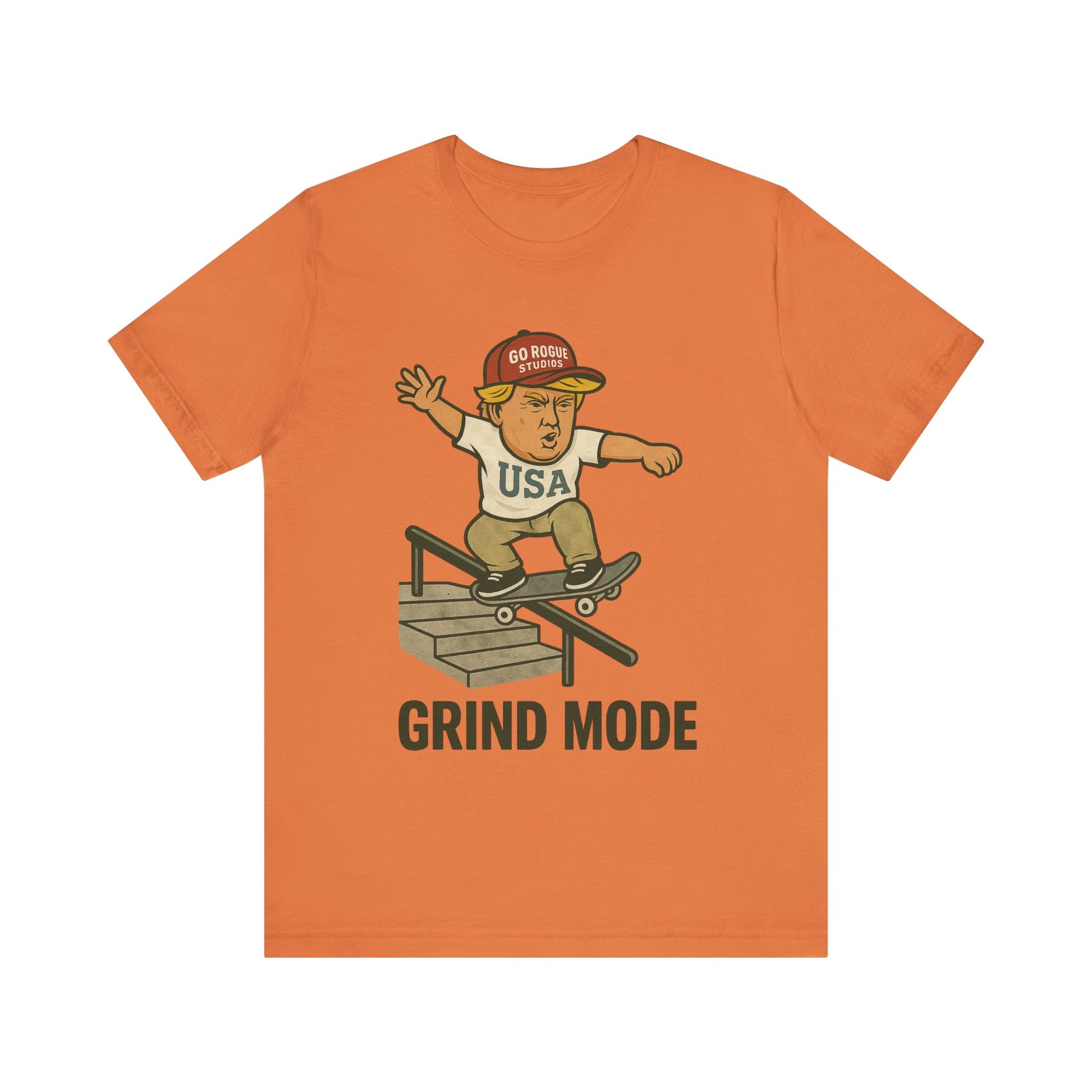 Skateboarder Graphic Tee with Donald Trump, Perfect for Streetwear, Gift for Skaters, Casual Wear, Summer Styles, Grind Mode Design