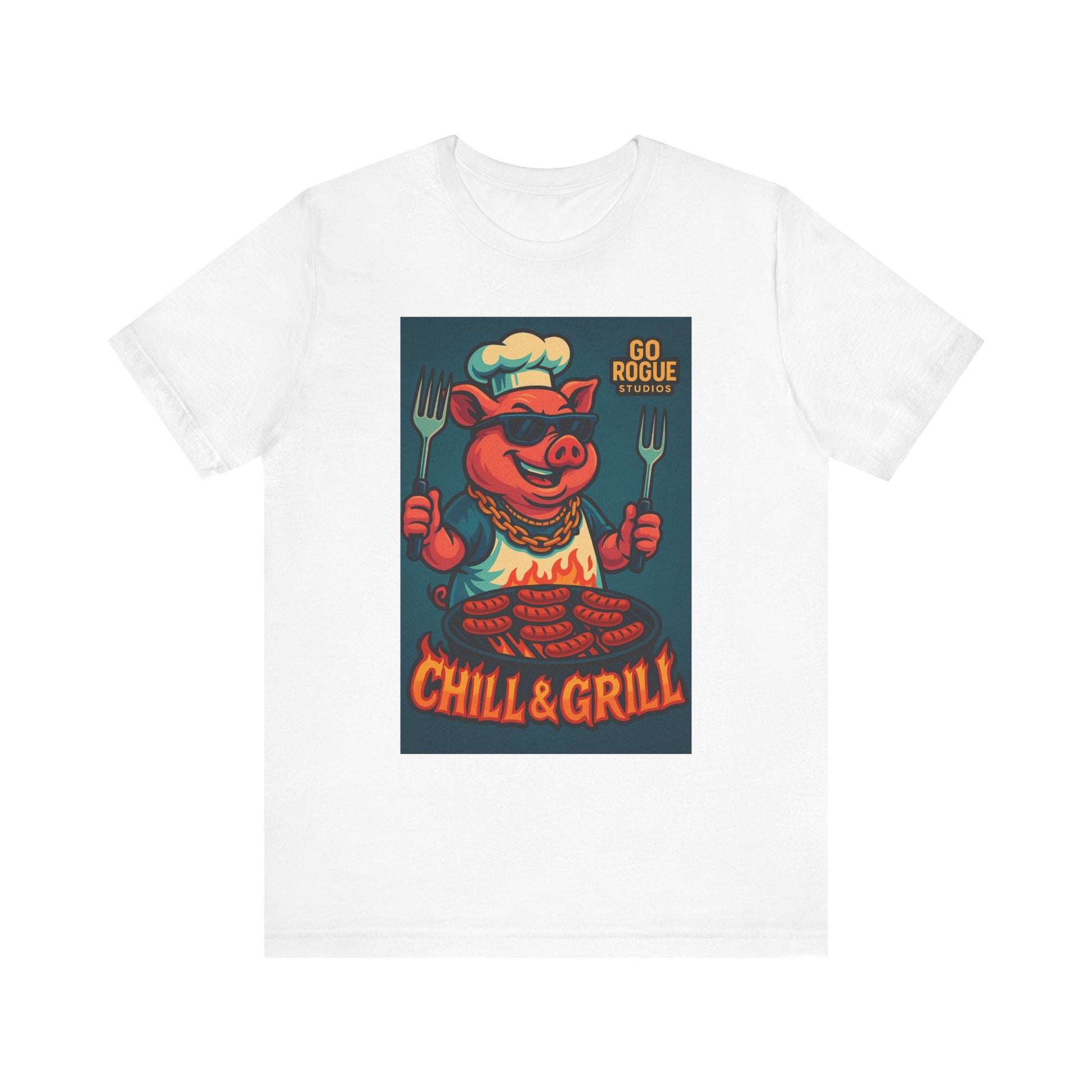 Vintage BBQ Pig Short Sleeve Tee, Chill & Grill Shirt, Funny Cooking T-Shirt, Great for BBQ Lovers, Summer Grill Gear, Chef Gift