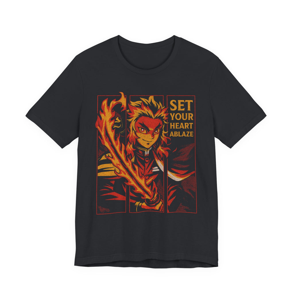 Fierce Spirit Tee, Anime Short Sleeve Shirt, Fire Theme Graphic Tee, Perfect Gift for Fans, Casual Streetwear, Unisex T-Shirt