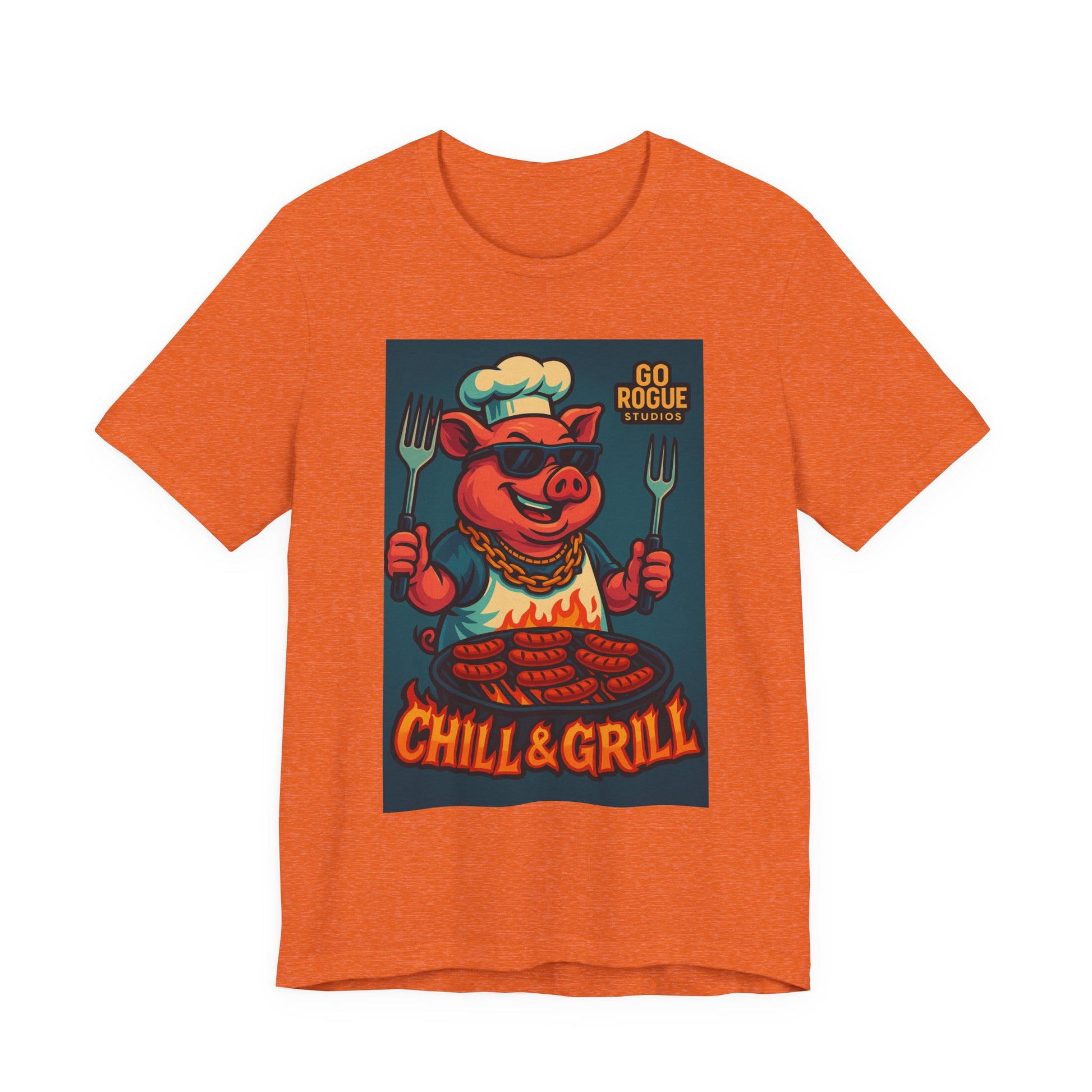 Vintage BBQ Pig Short Sleeve Tee, Chill & Grill Shirt, Funny Cooking T-Shirt, Great for BBQ Lovers, Summer Grill Gear, Chef Gift