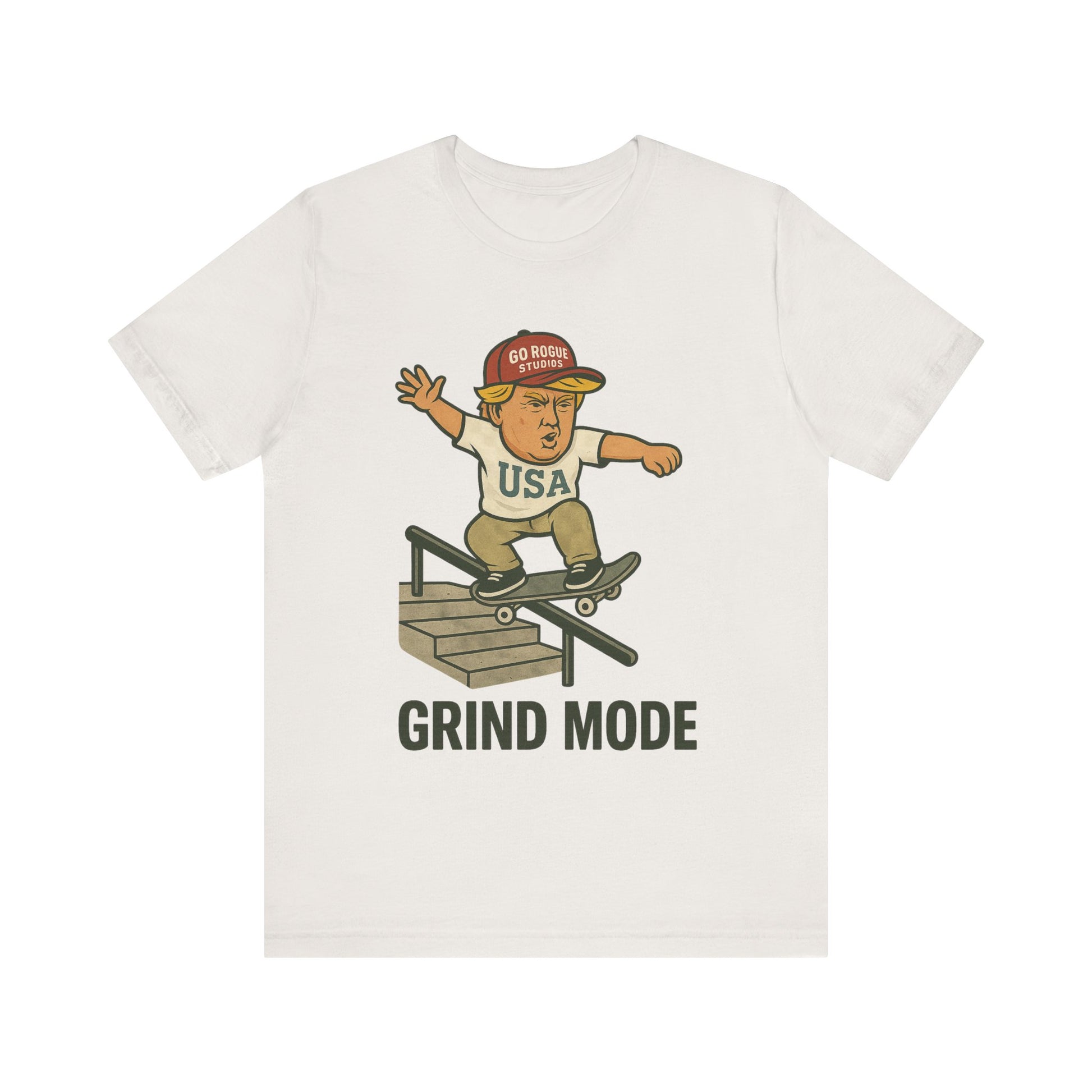 Skateboarder Graphic Tee with Donald Trump, Perfect for Streetwear, Gift for Skaters, Casual Wear, Summer Styles, Grind Mode Design