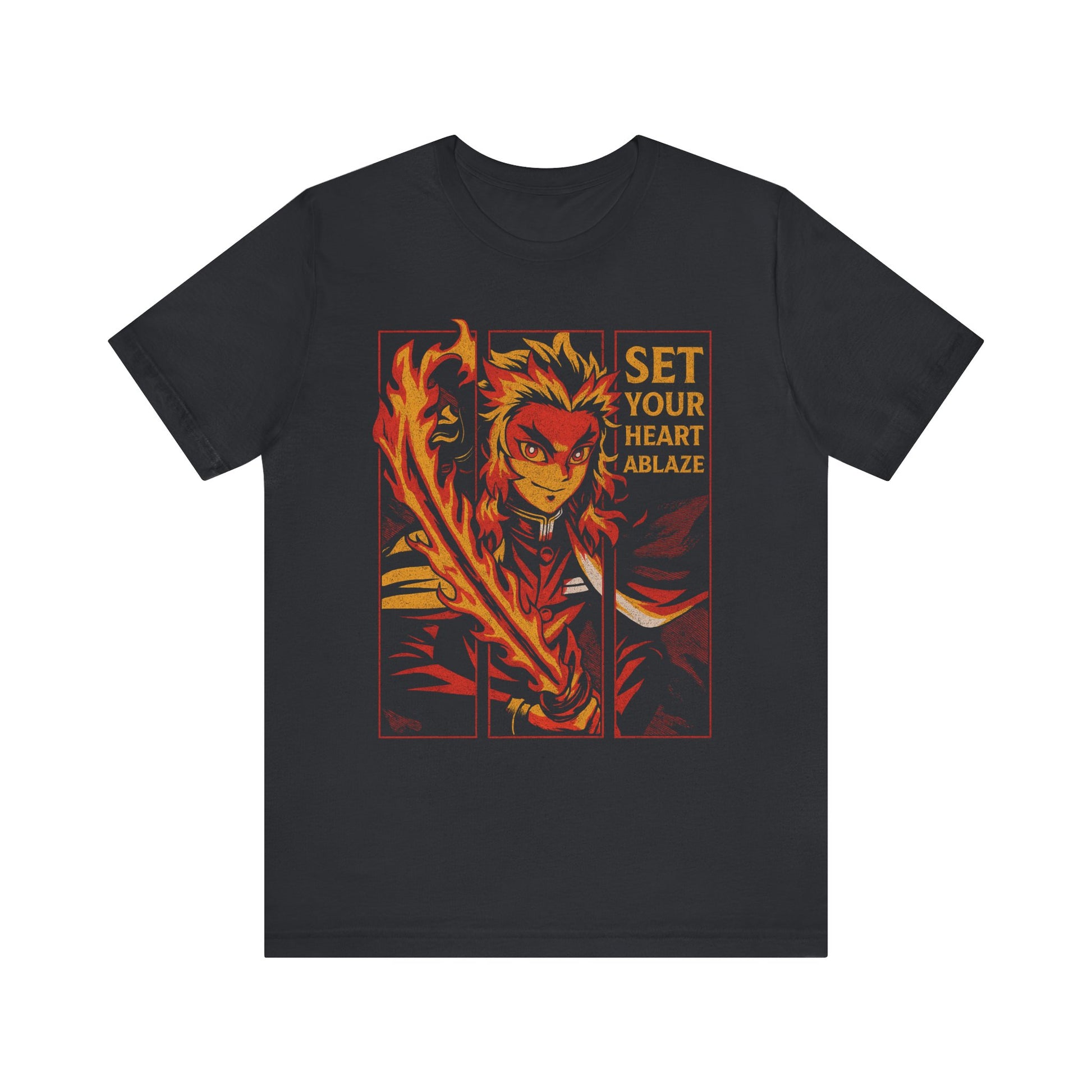Fierce Spirit Tee, Anime Short Sleeve Shirt, Fire Theme Graphic Tee, Perfect Gift for Fans, Casual Streetwear, Unisex T-Shirt