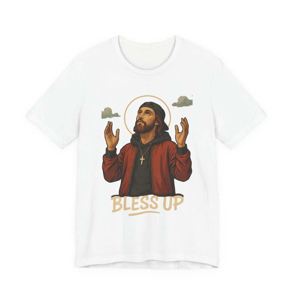 Bless Up Jesus Unisex Jersey Tee, Inspirational T-shirt, Faith-Based Apparel, Casual Wear, Gift for Believers, Religious T-shirt