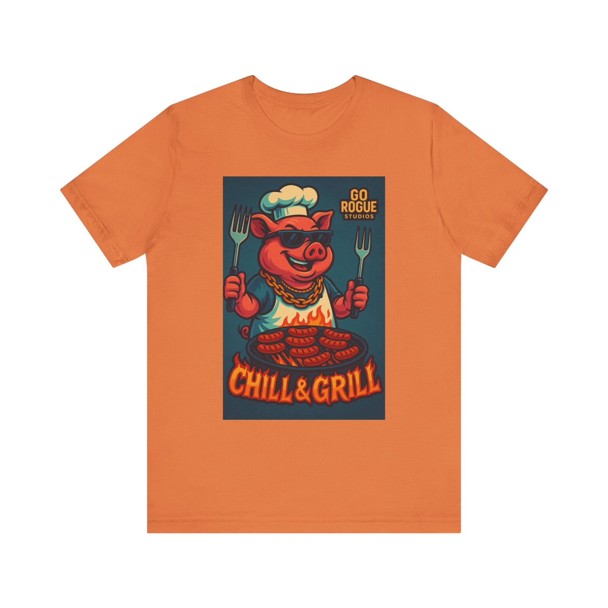 Vintage BBQ Pig Short Sleeve Tee, Chill & Grill Shirt, Funny Cooking T-Shirt, Great for BBQ Lovers, Summer Grill Gear, Chef Gift